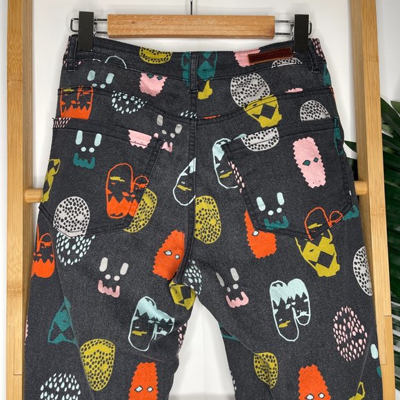 SOLD Gorman x Fred Fowler Face Print Jeans Pants Size 8 Faded Skinny Cotton - Picture 5 of 11